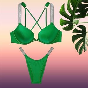 NEW 32B/Small Victoria Secret Swim Shine Strap Bombshell Push-up Top Bikini Set